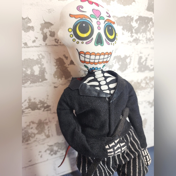 Day Of The Dead Skeleton Doll Striped Pants Shelf Sitter Halloween Holiday Home - Picture 12 of 16